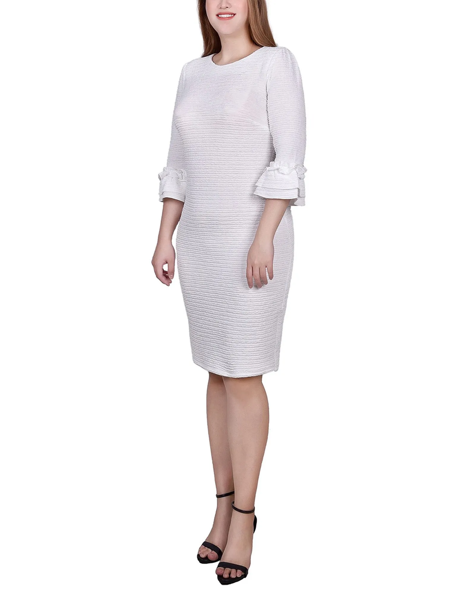 White 3/4 Sleeve Textured Knit Dress sold by Dress Barn product image thumbnail 2
