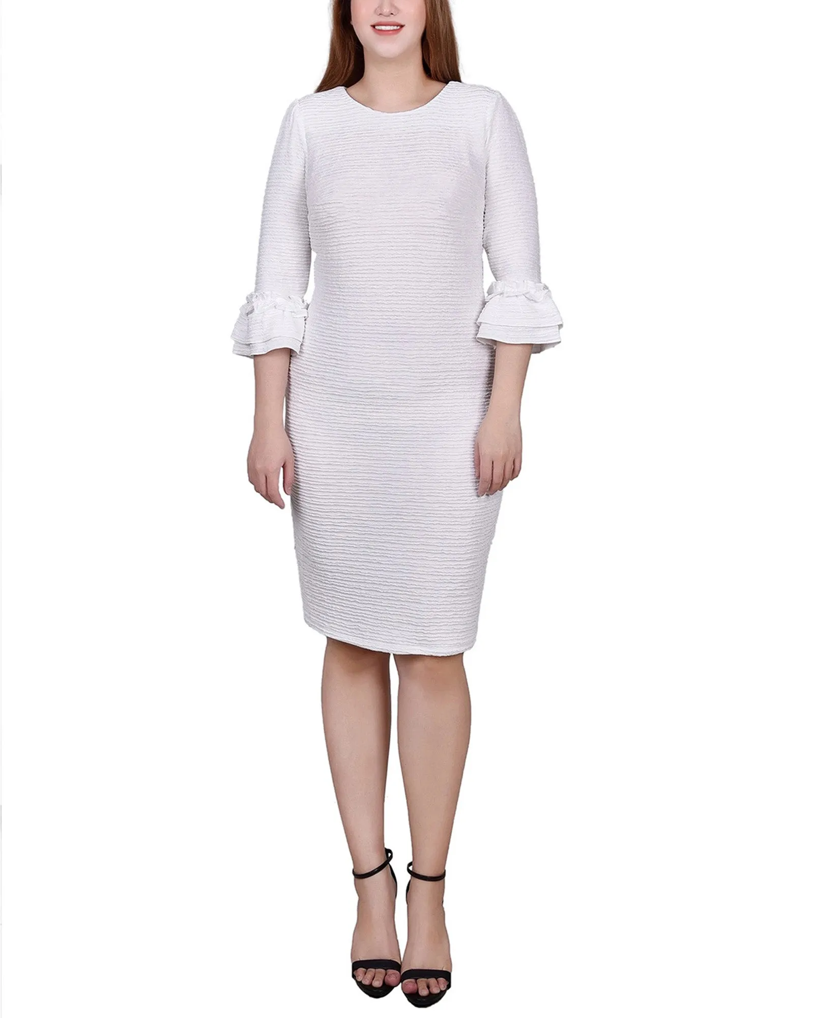 White 3/4 Sleeve Textured Knit Dress sold by Dress Barn