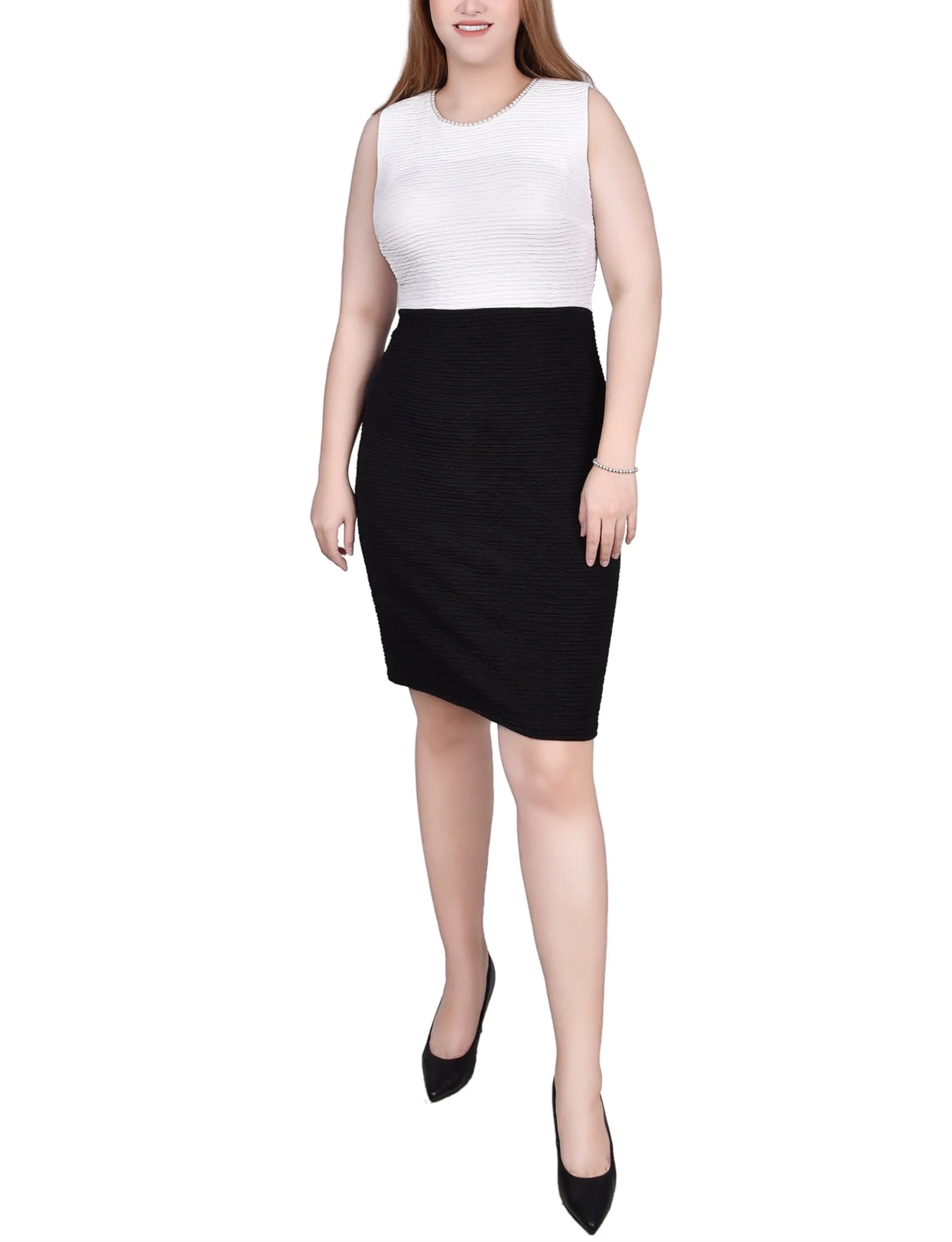 Black White 3/4 Sleeve Textured Knit 2 Piece Dress Set sold by Dress Barn product image thumbnail 4