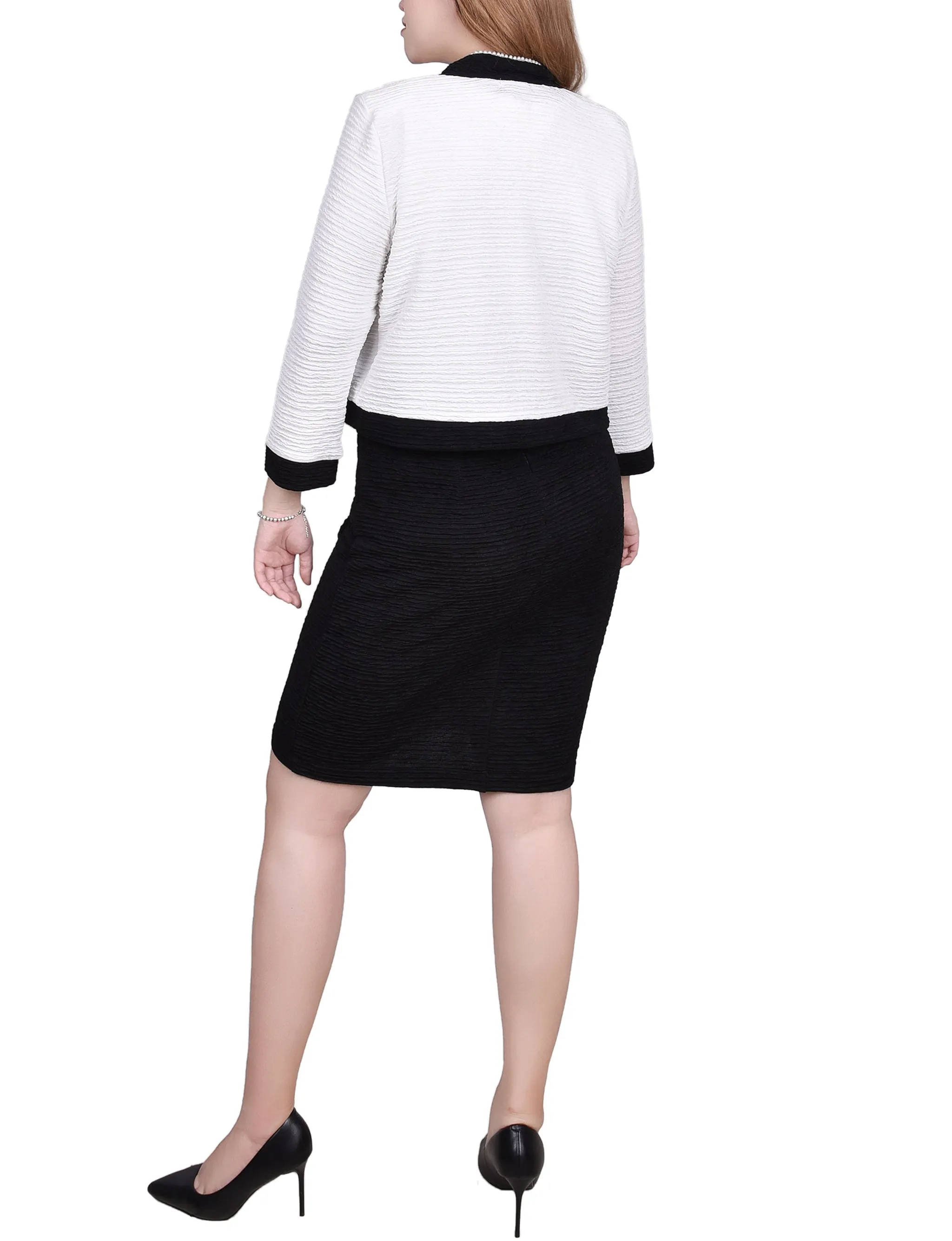 Black White 3/4 Sleeve Textured Knit 2 Piece Dress Set sold by Dress Barn product image thumbnail 3
