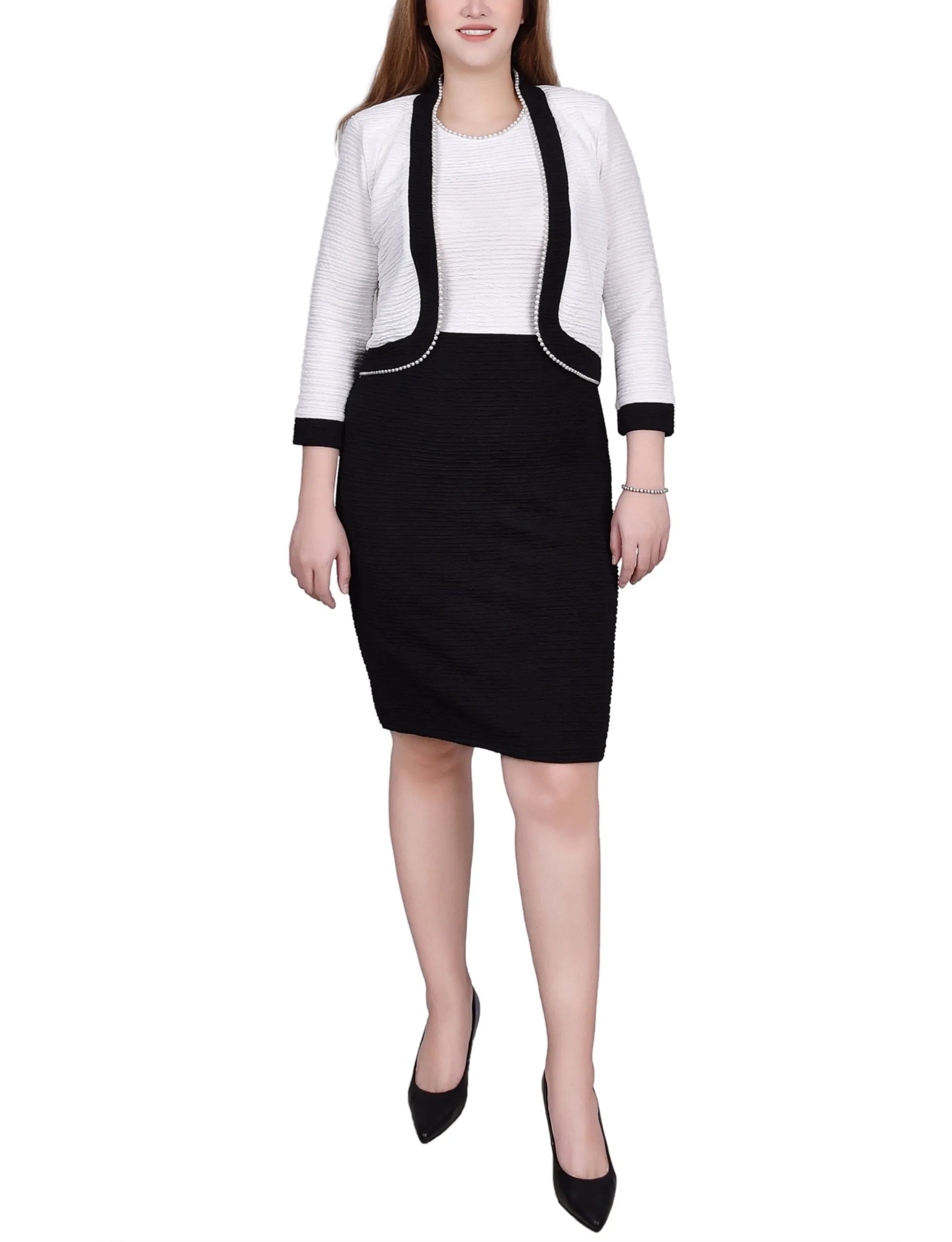 Black White 3/4 Sleeve Textured Knit 2 Piece Dress Set sold by Dress Barn