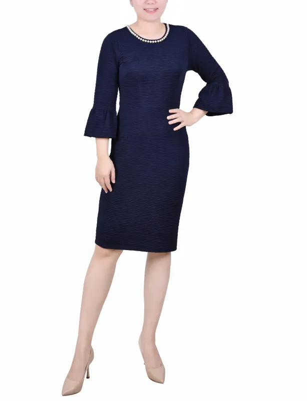 Navy 3/4 Length Pearl Detail Dress made by Dress Barn
