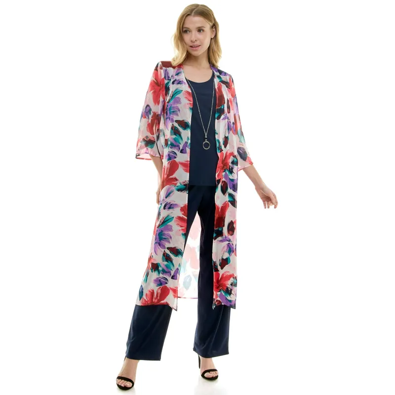 Sara Michelle Floral 3/4 2Fer Duster W/ Necklace And Elastic Pull On Pant sold by Dress Barn