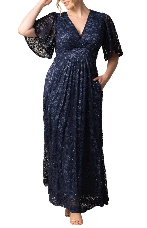 Luminous Sequin Lace Long Gown - Plus sold by Dress Barn