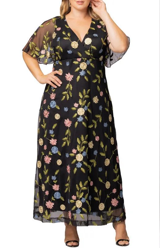 Black Blossom Print Embroidered Elegance Evening Gown - Plus sold by Dress Barn