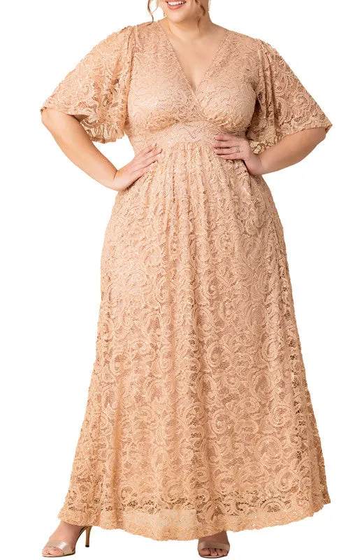 Champagne Luminous Sequin Lace Long Gown - Plus sold by Dress Barn