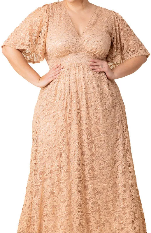 Champagne Luminous Sequin Lace Long Gown - Plus sold by Dress Barn product image thumbnail 3