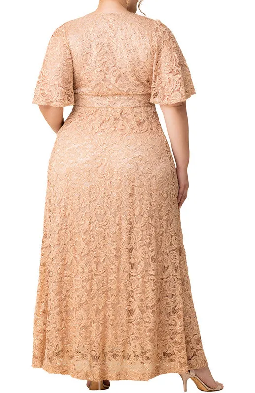 Champagne Luminous Sequin Lace Long Gown - Plus sold by Dress Barn product image thumbnail 2