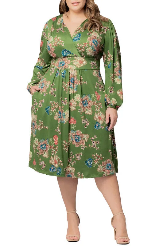 Olive Floral Print Diana Long Sleeve Midi Dress - Plus sold by Dress Barn
