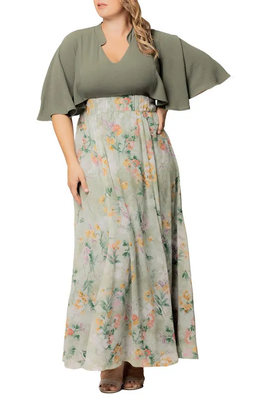 Sage Floral Print Avisa A-Line Evening Gown - Plus sold by Dress Barn