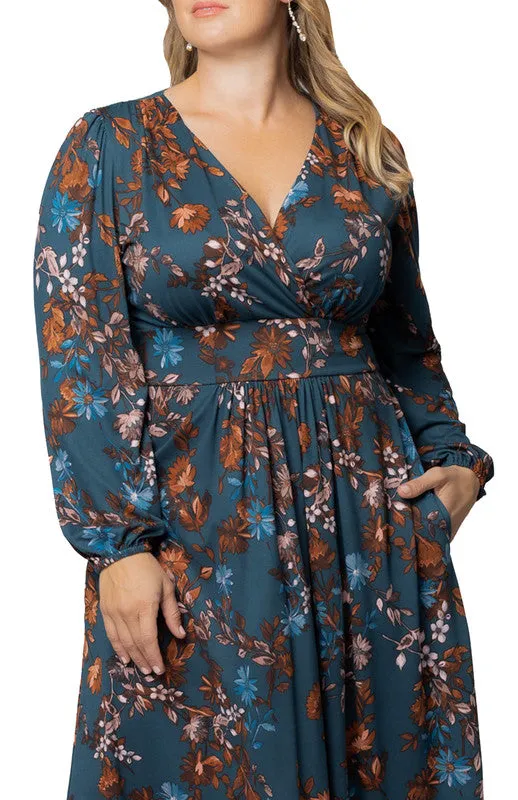 Teal Blue Asters Diana Long Sleeve Midi Dress - Plus sold by Dress Barn product image thumbnail 3