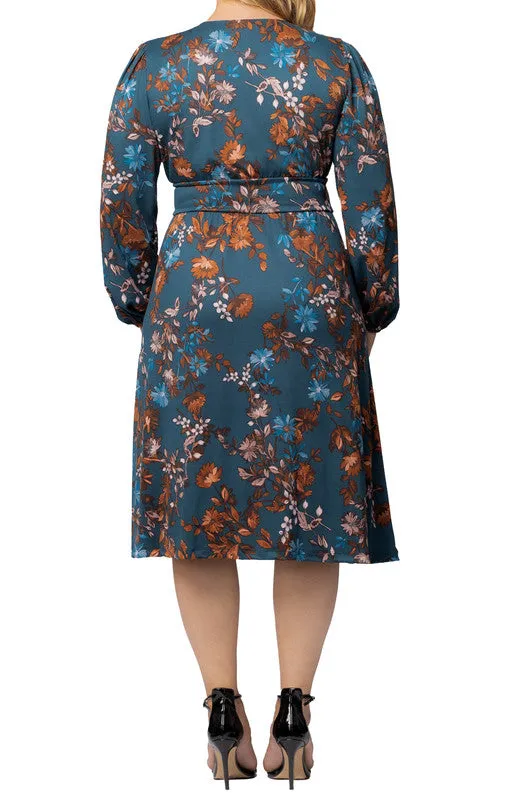 Teal Blue Asters Diana Long Sleeve Midi Dress - Plus sold by Dress Barn product image thumbnail 2
