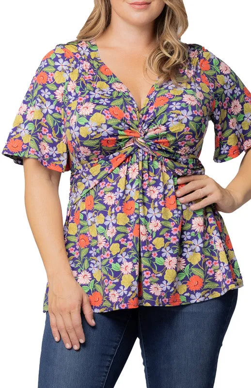 Vibrant Garden Print Abby Twist Front Top - Plus sold by Dress Barn product image thumbnail 3