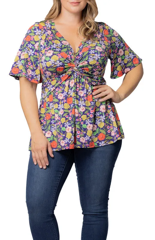 Vibrant Garden Print Abby Twist Front Top - Plus sold by Dress Barn