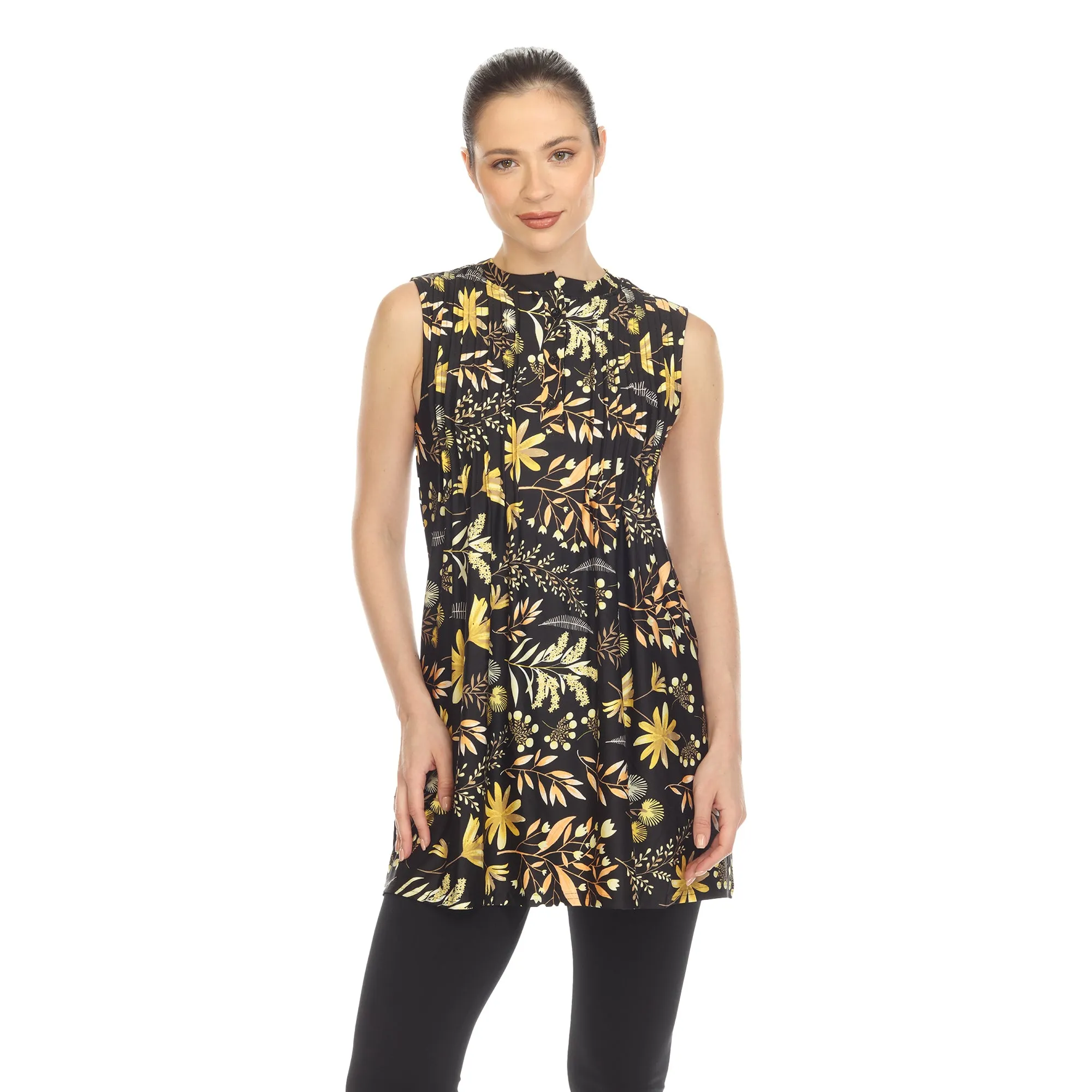 Black Floral Sleeveless Tunic Top sold by Dress Barn