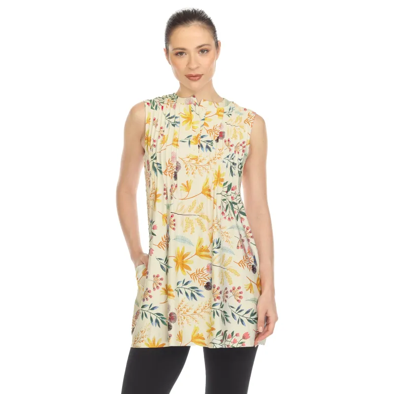 Beige Floral Sleeveless Tunic Top made by Dress Barn