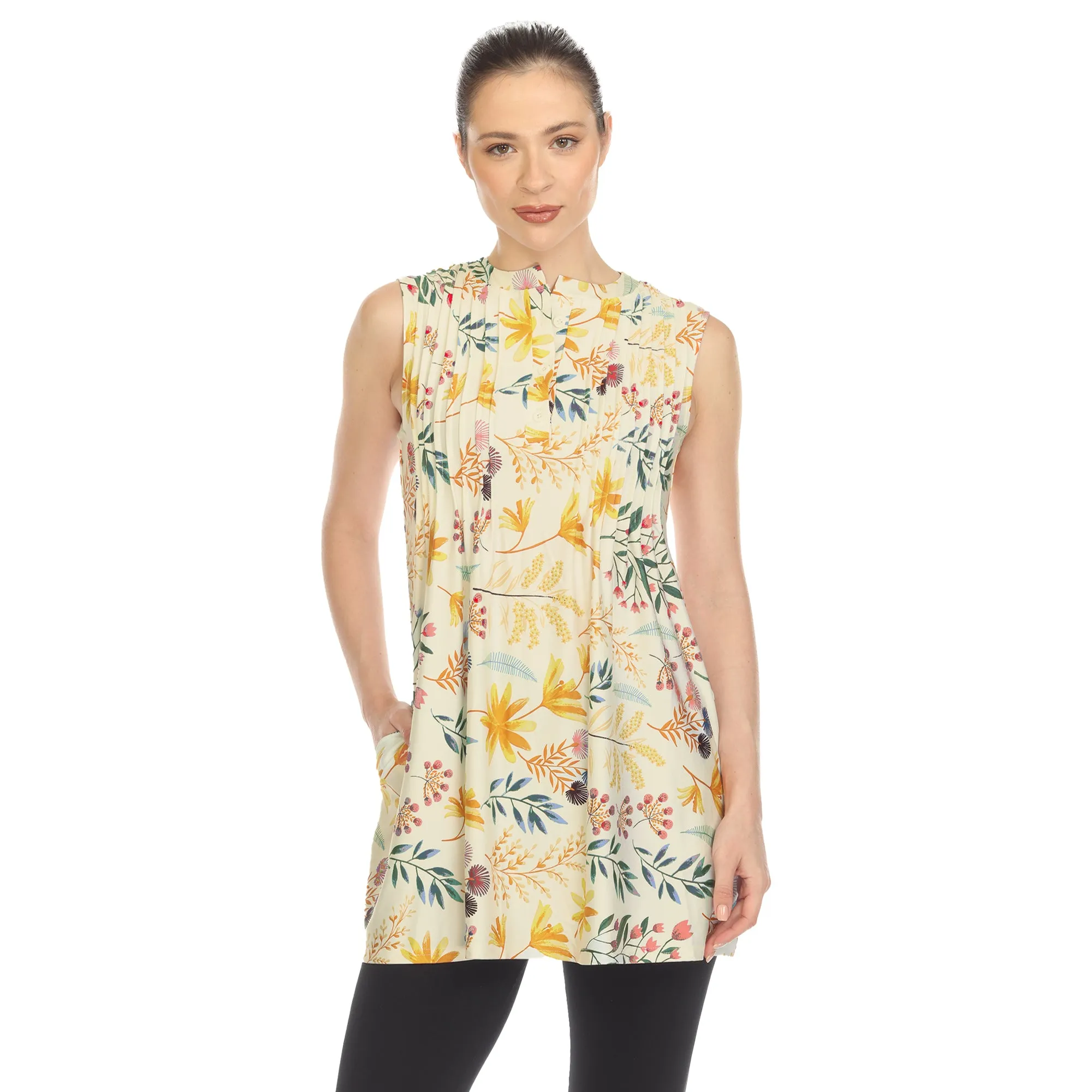 Beige Floral Sleeveless Tunic Top sold by Dress Barn