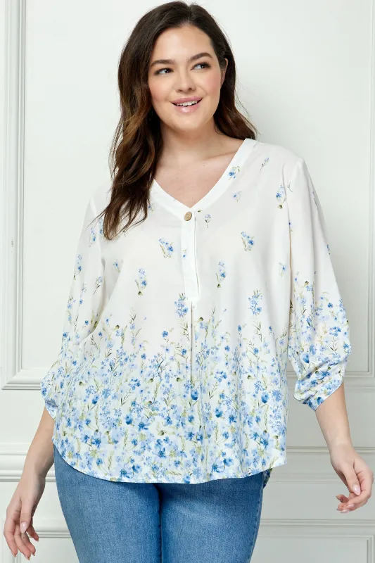 Roz & Ali 3/4 Tab Sleeve Popover Blouse | Parallel