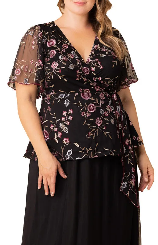 Moonlit Garden Rosalie Embroidered Wrap Top - Plus sold by Dress Barn