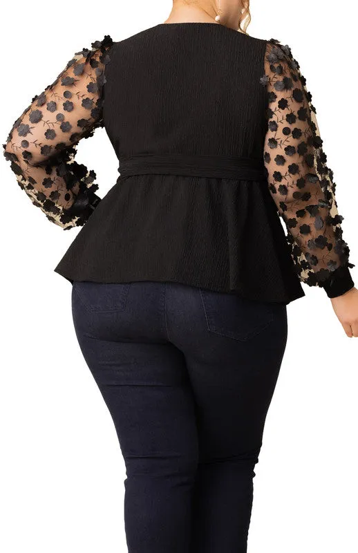 Scattered Petals Long Sleeve Wrap Top, Black - Plus sold by Dress Barn product image thumbnail 2