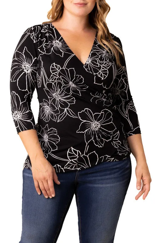 Femme Fatale Faux Wrap Top, Black - Plus sold by Dress Barn
