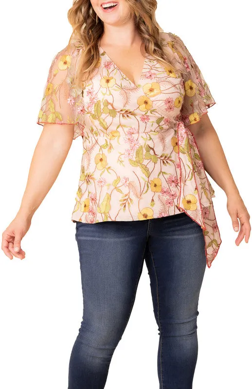 Dawn Garden Rosalie Embroidered Wrap Top - Plus sold by Dress Barn