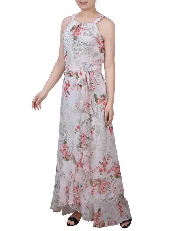 Ivory Floral Halter Front Chiffon Maxi Dress sold by Dress Barn
