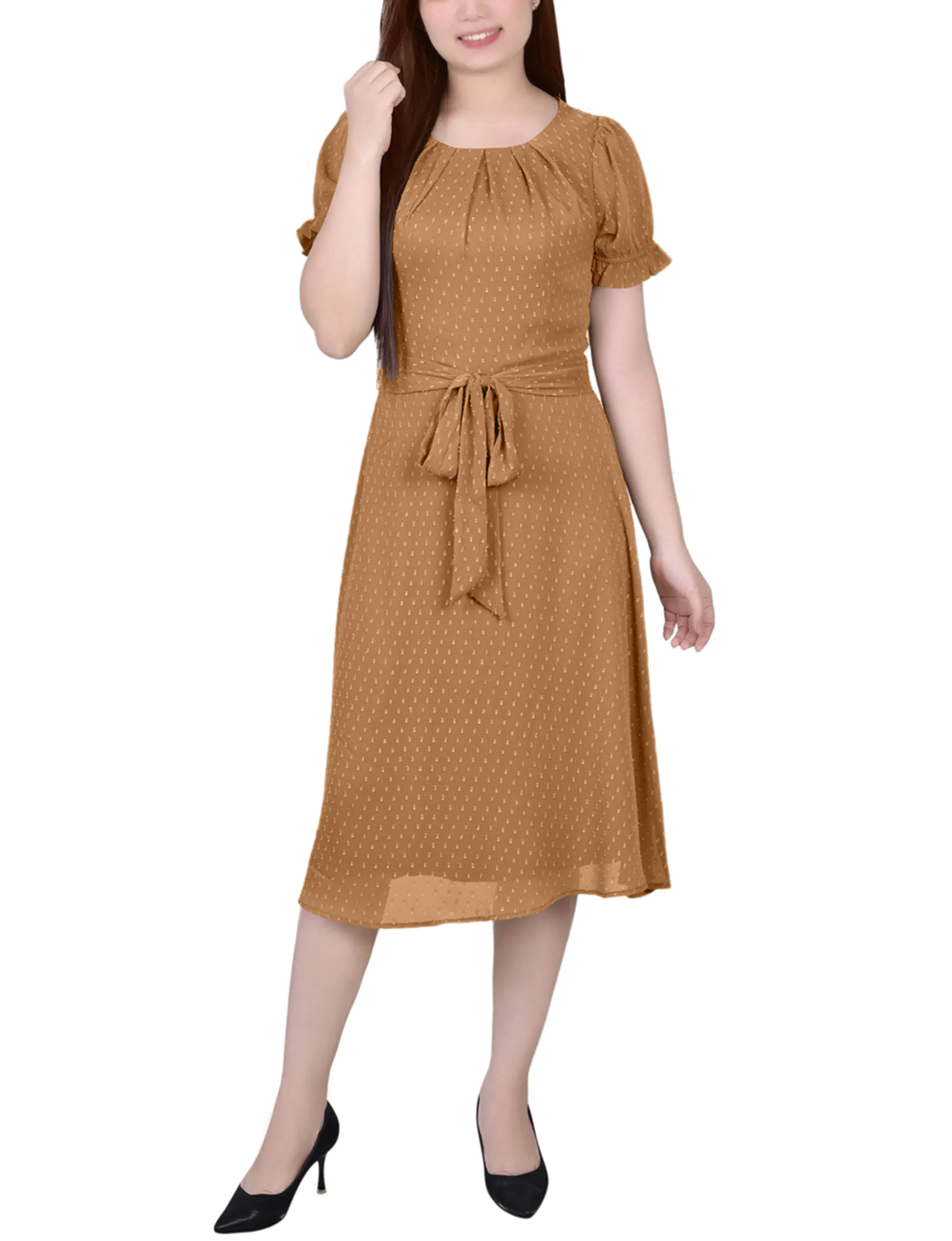 Meerkat Short Sleeve Belted Swiss Dot Dress sold by Dress Barn