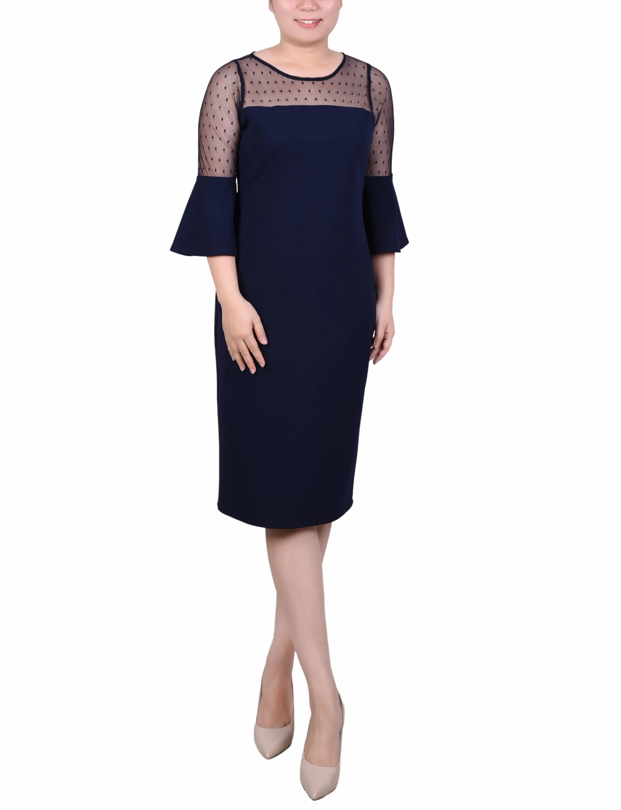 Navy Illusion Neck Scuba Dress sold by Dress Barn