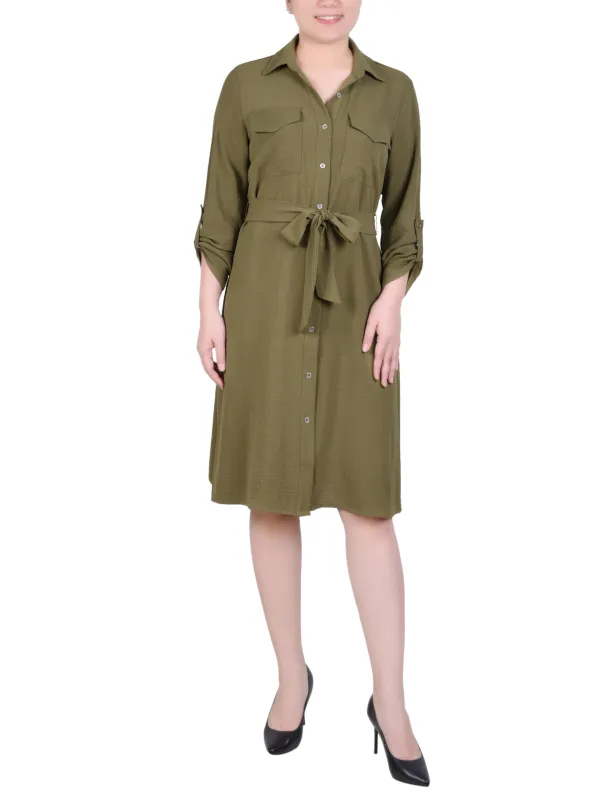 Burnt Olive Long Roll Tab Sleeve Shirtdress sold by Dress Barn