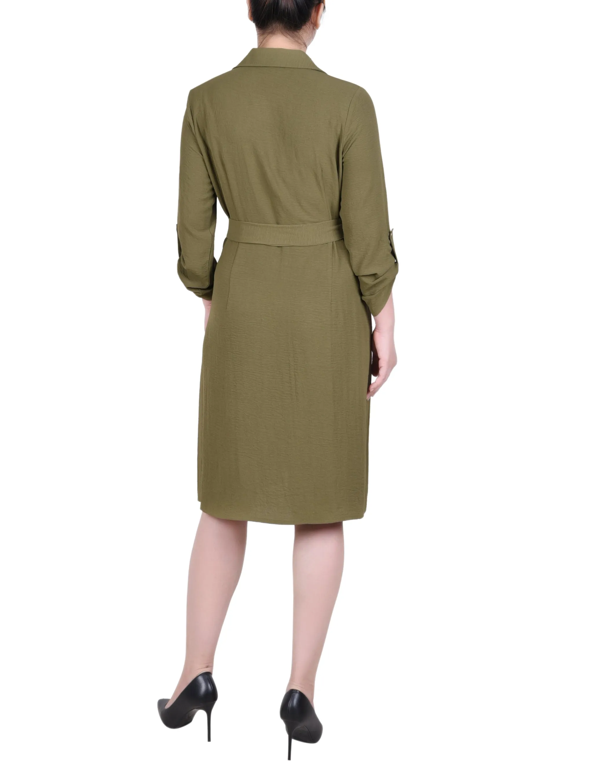 Burnt Olive Long Roll Tab Sleeve Shirtdress sold by Dress Barn product image thumbnail 3