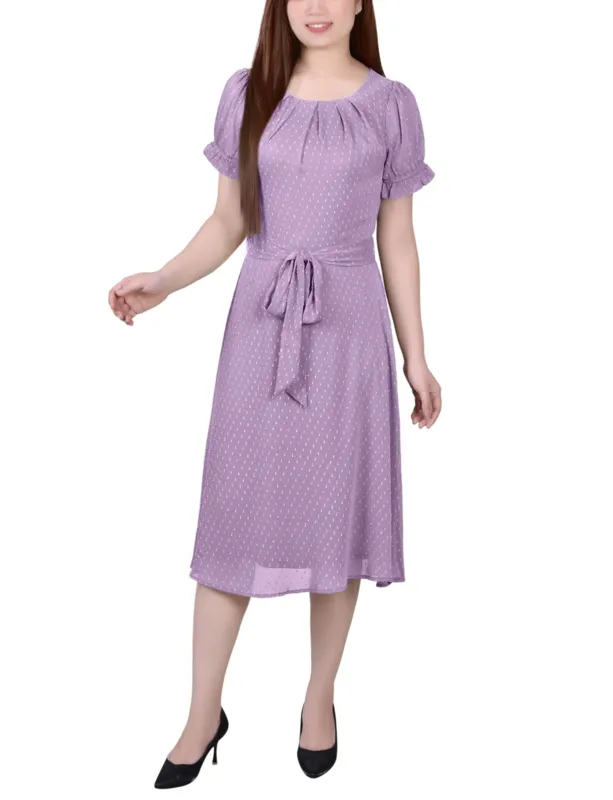 Regal Orchid Short Sleeve Belted Swiss Dot Dress sold by Dress Barn