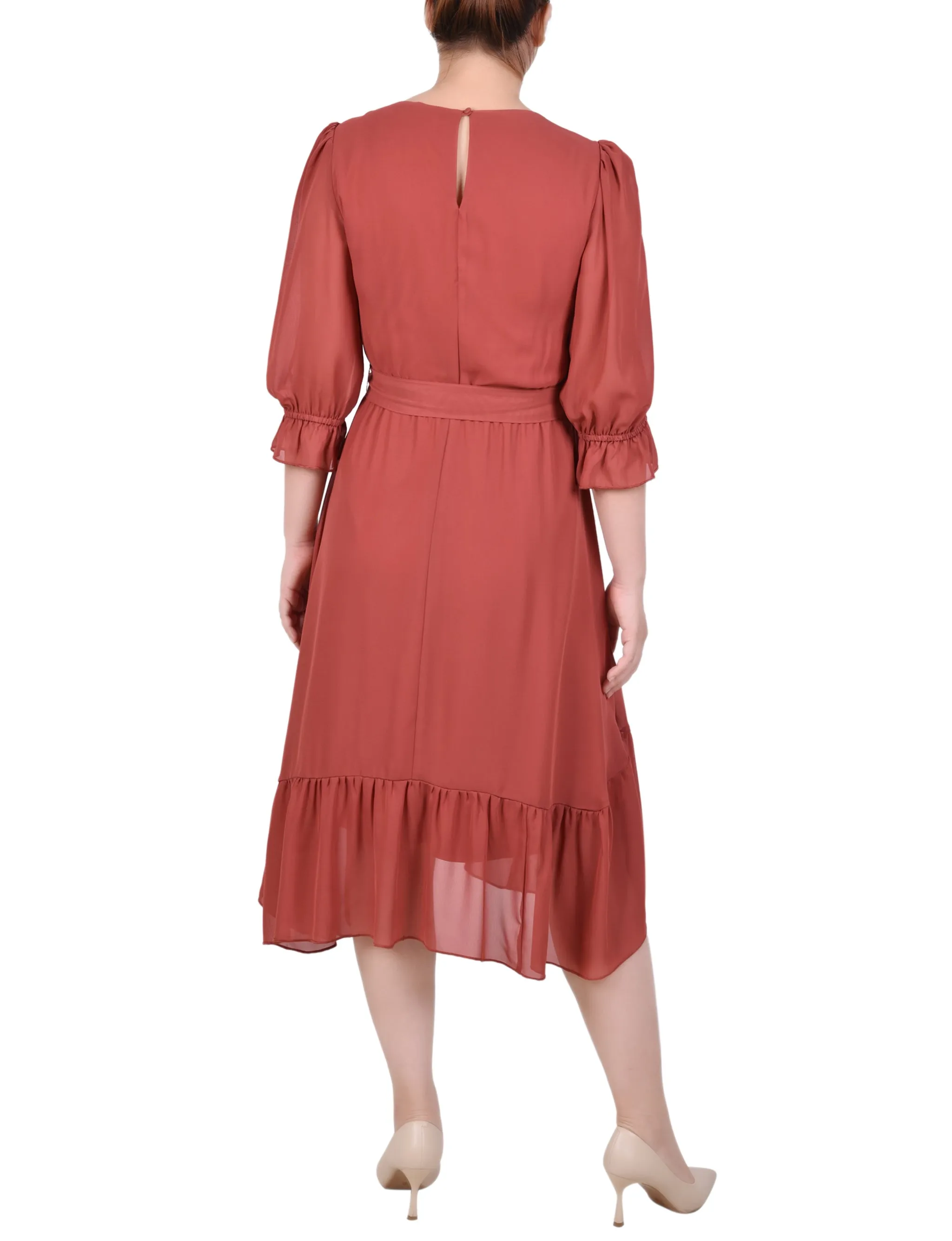 Marsala 3/4 Sleeve V-Neck Flounced Dress sold by Dress Barn product image thumbnail 3