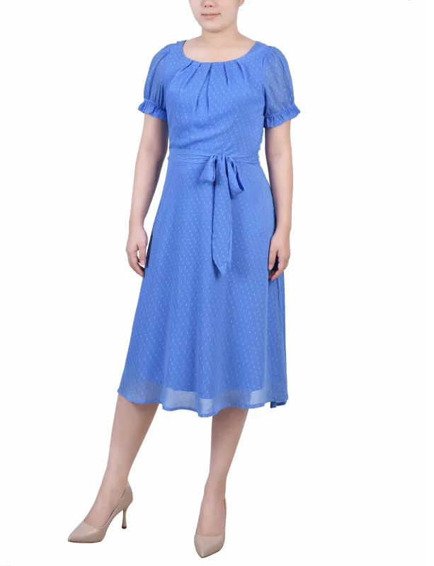 Granada Sky Short Sleeve Belted Swiss Dot Dress sold by Dress Barn