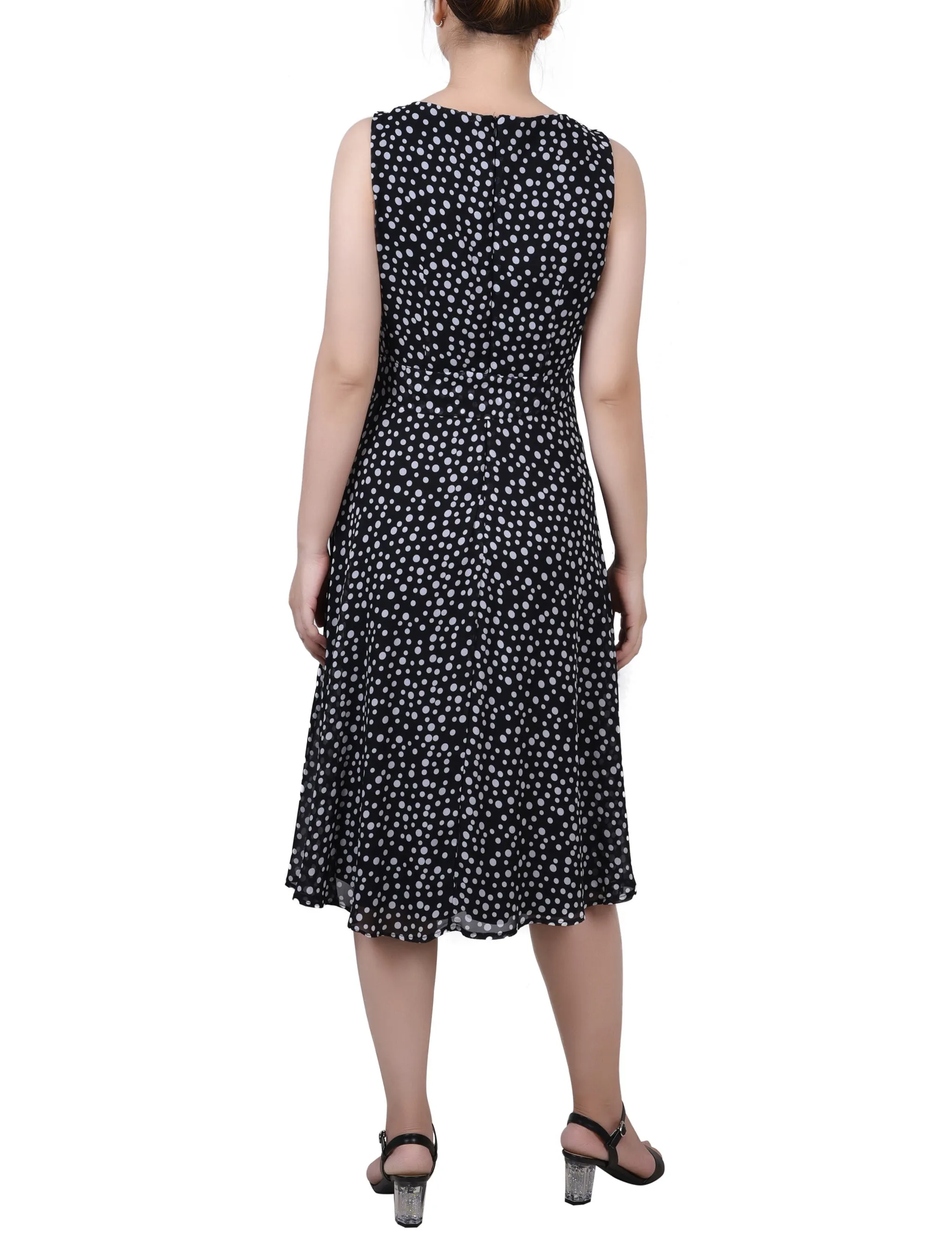 Black White Icemoon Sleeveless Chiffon Belted Dress sold by Dress Barn product image thumbnail 3