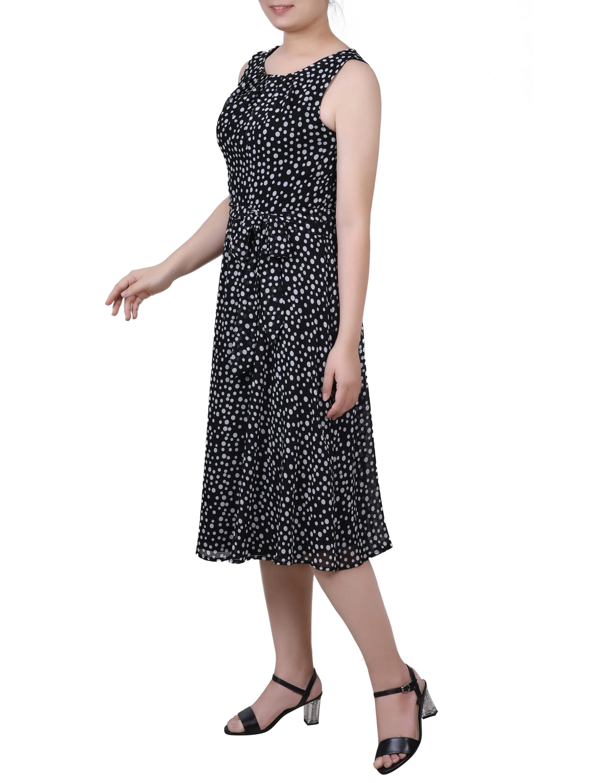 Black White Icemoon Sleeveless Chiffon Belted Dress sold by Dress Barn product image thumbnail 2