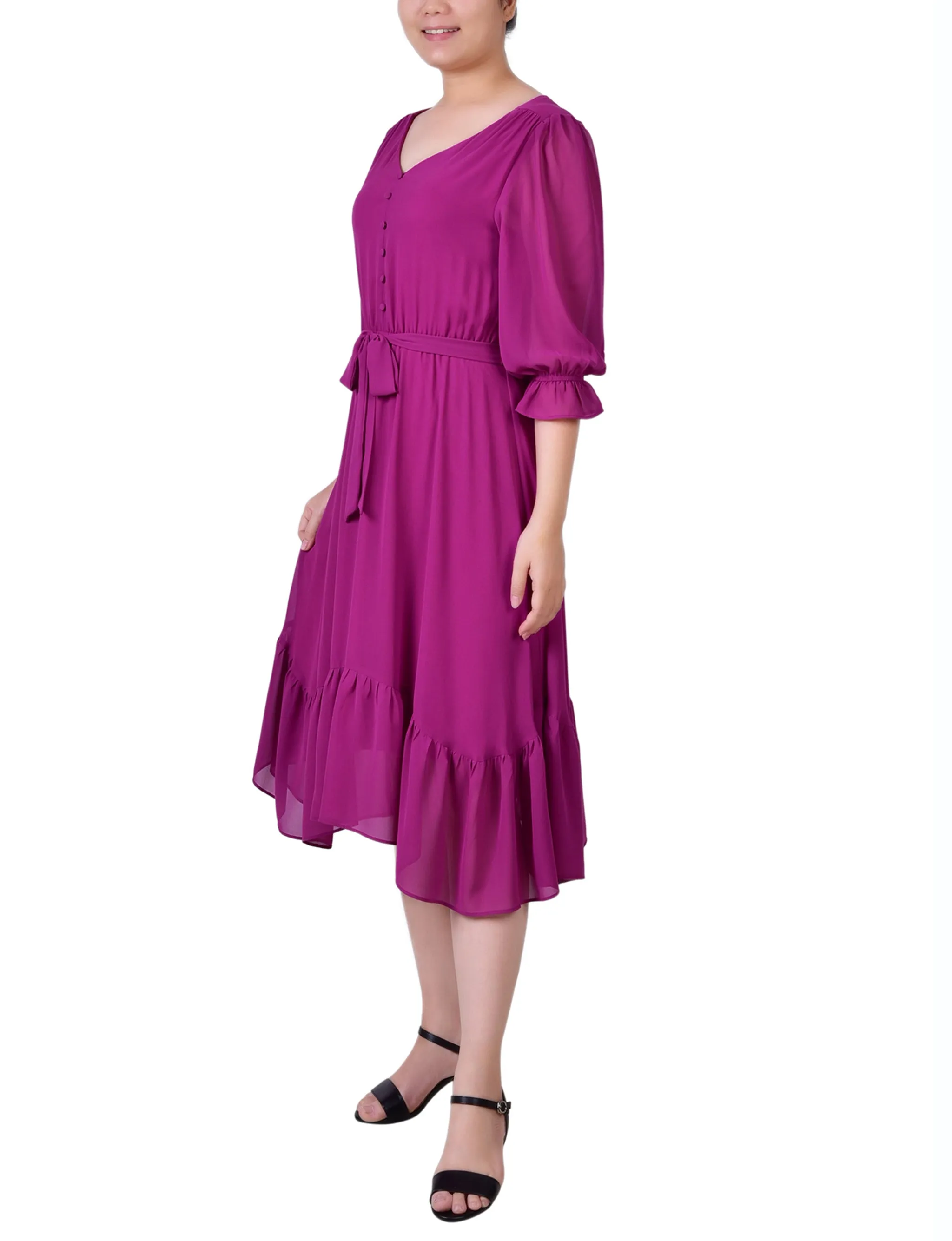 Magenta 3/4 Sleeve V-Neck Flounced Dress sold by Dress Barn product image thumbnail 2