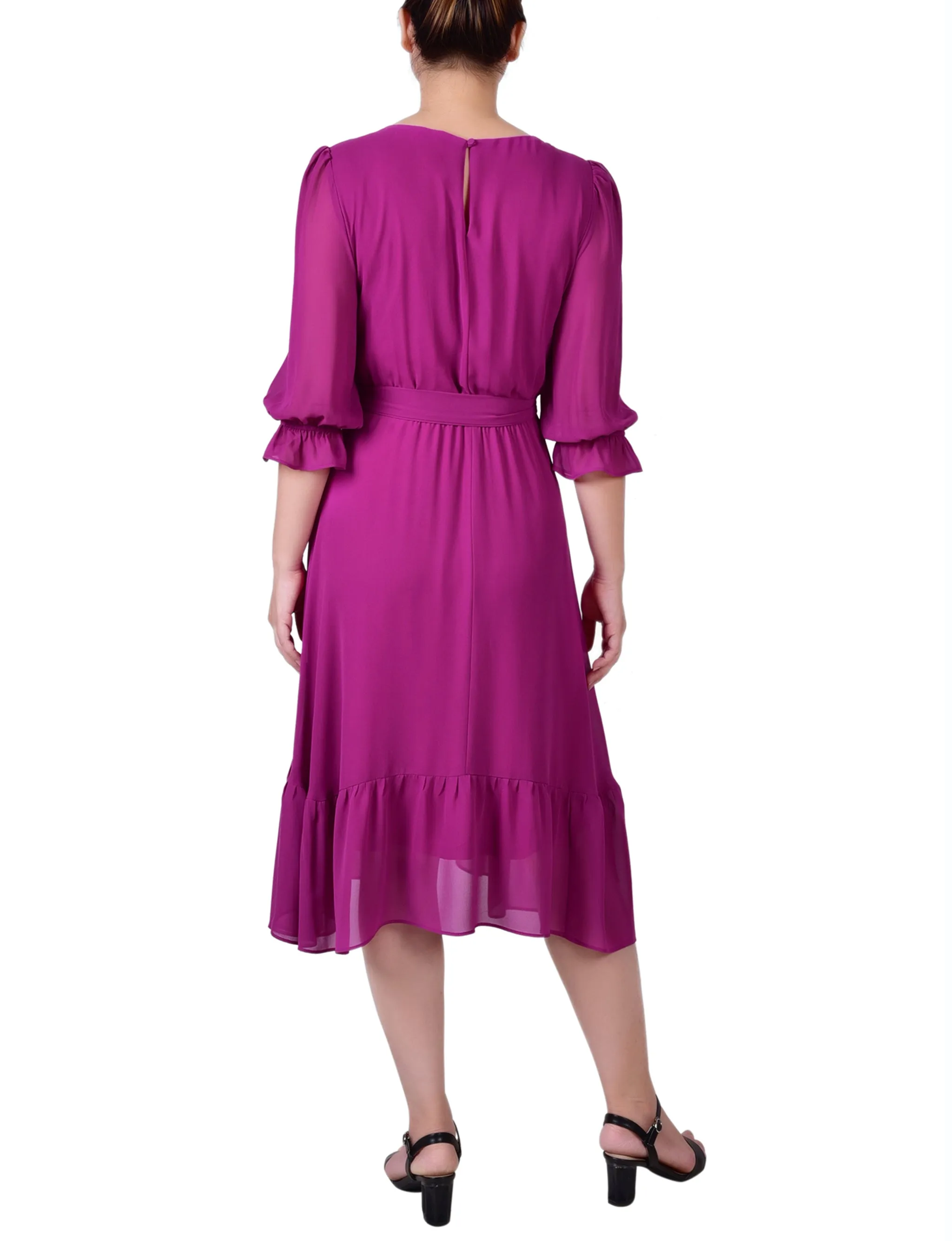 Magenta 3/4 Sleeve V-Neck Flounced Dress sold by Dress Barn product image thumbnail 3