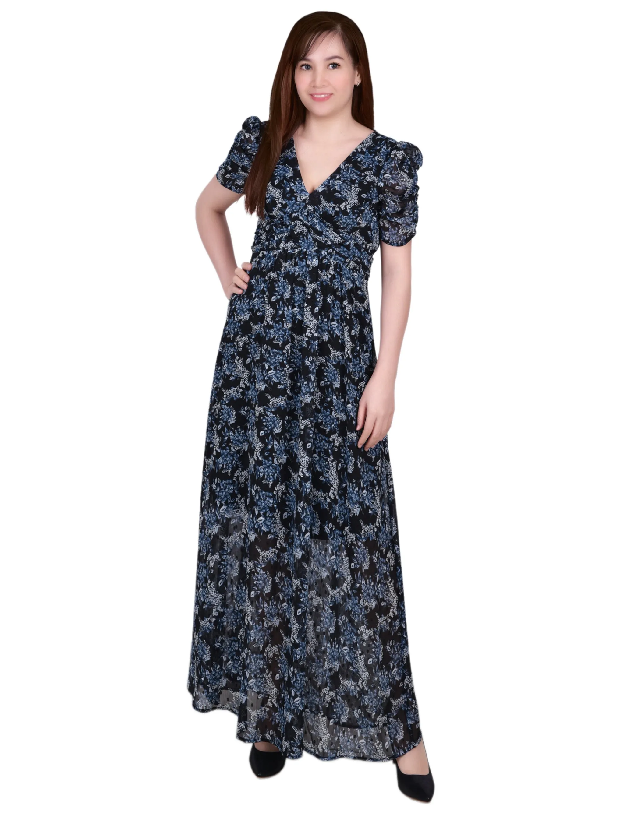 Navy Floral Puff Sleeve Maxi sold by Dress Barn