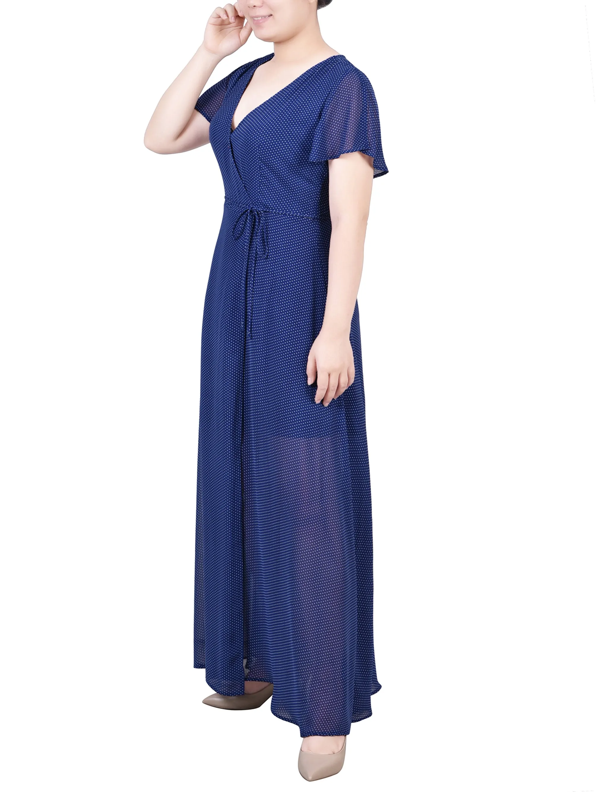 Navy Taranto Short Sleeve Chiffon Wrap Maxi Dress sold by Dress Barn product image thumbnail 2