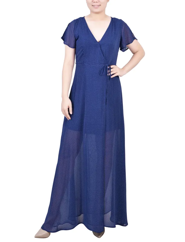 Navy Taranto Short Sleeve Chiffon Wrap Maxi Dress sold by Dress Barn