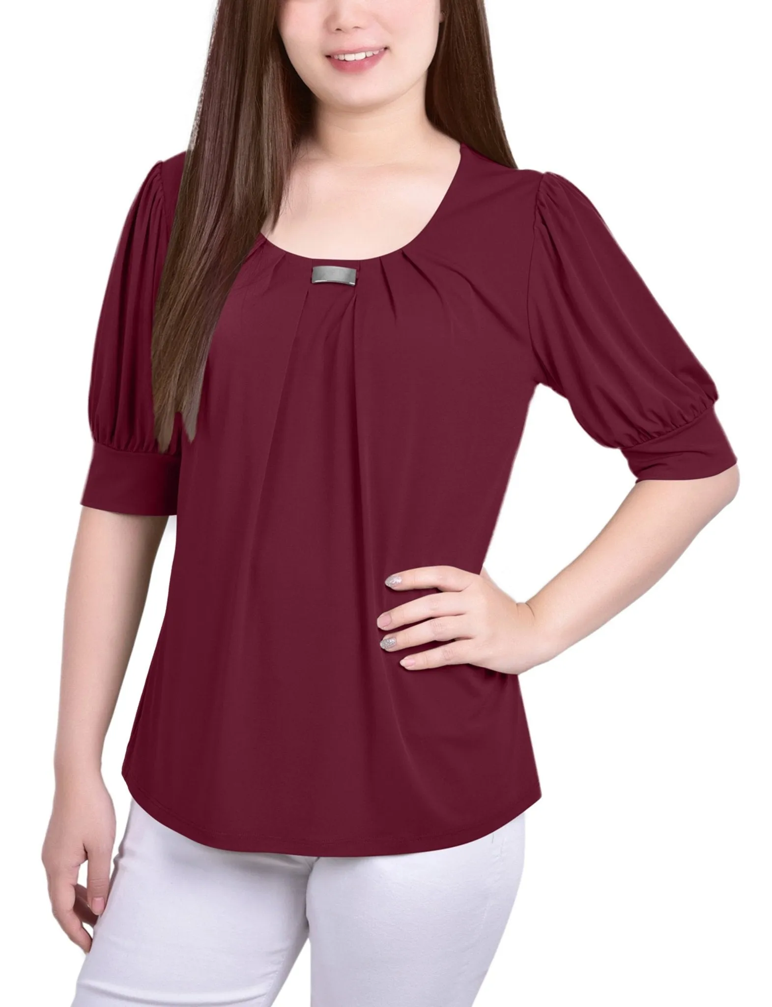 Rhododendron Short Sleeve Balloon Sleeve Top With Hardware sold by Dress Barn