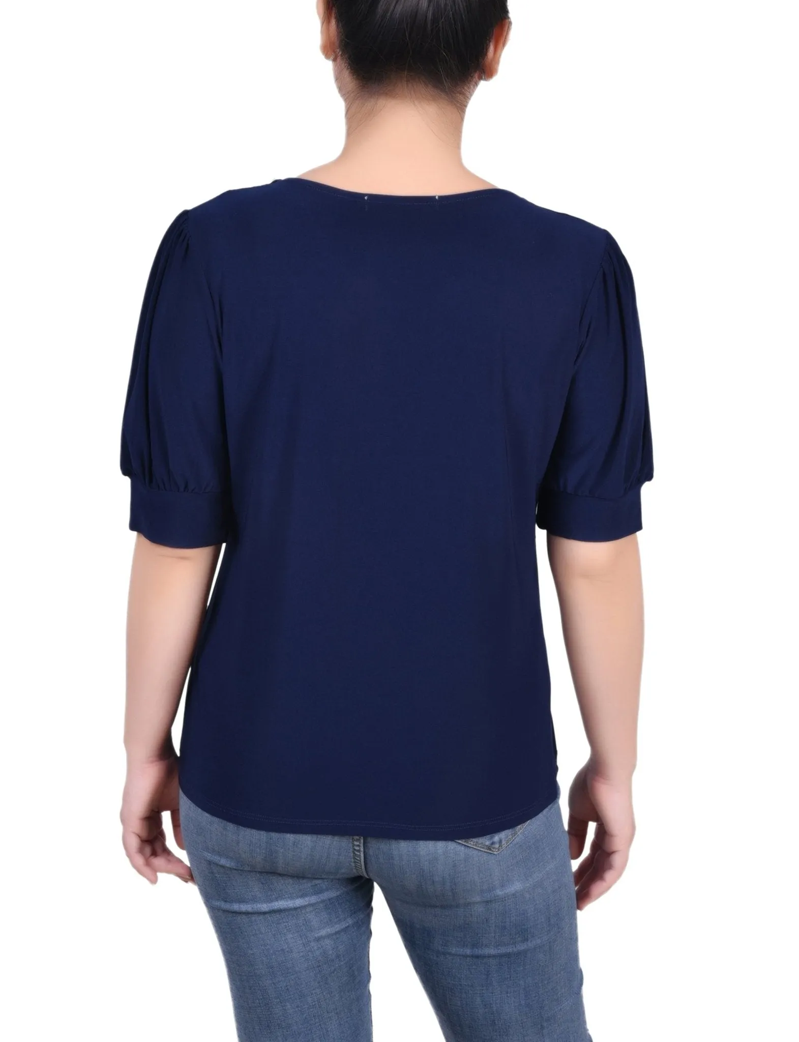 Navy Short Sleeve Balloon Sleeve Top With Hardware sold by Dress Barn product image thumbnail 4