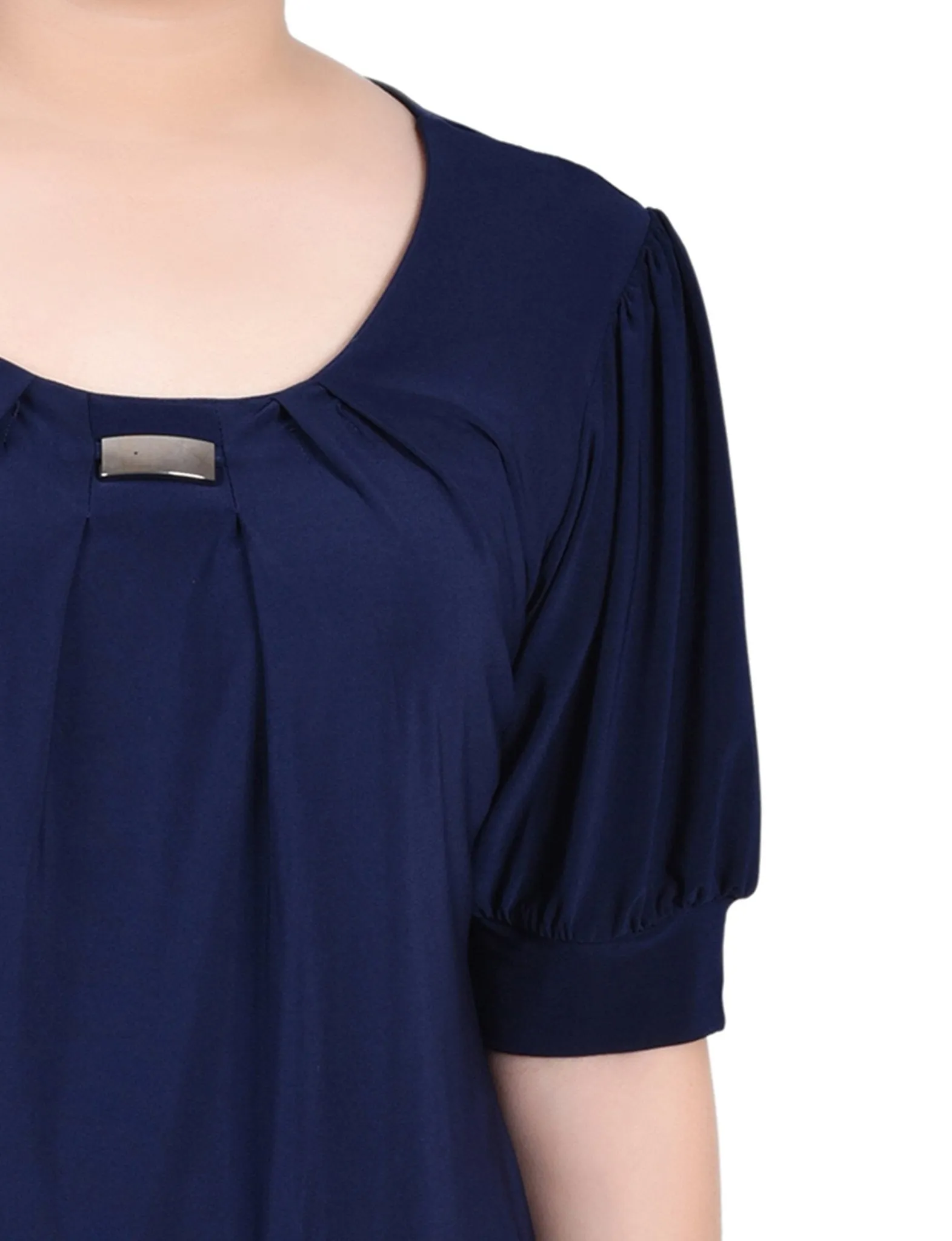 Navy Short Sleeve Balloon Sleeve Top With Hardware sold by Dress Barn product image thumbnail 3