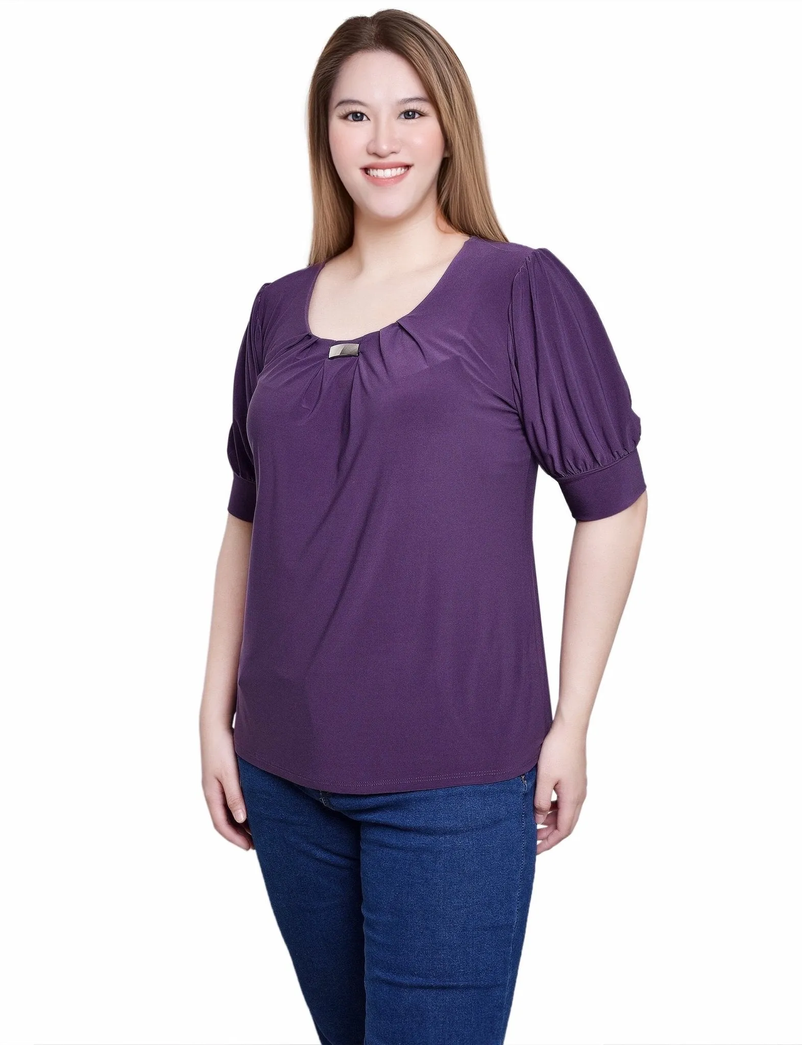 Nightshade Short Sleeve Balloon Sleeve Top With Hardware sold by Dress Barn product image thumbnail 2