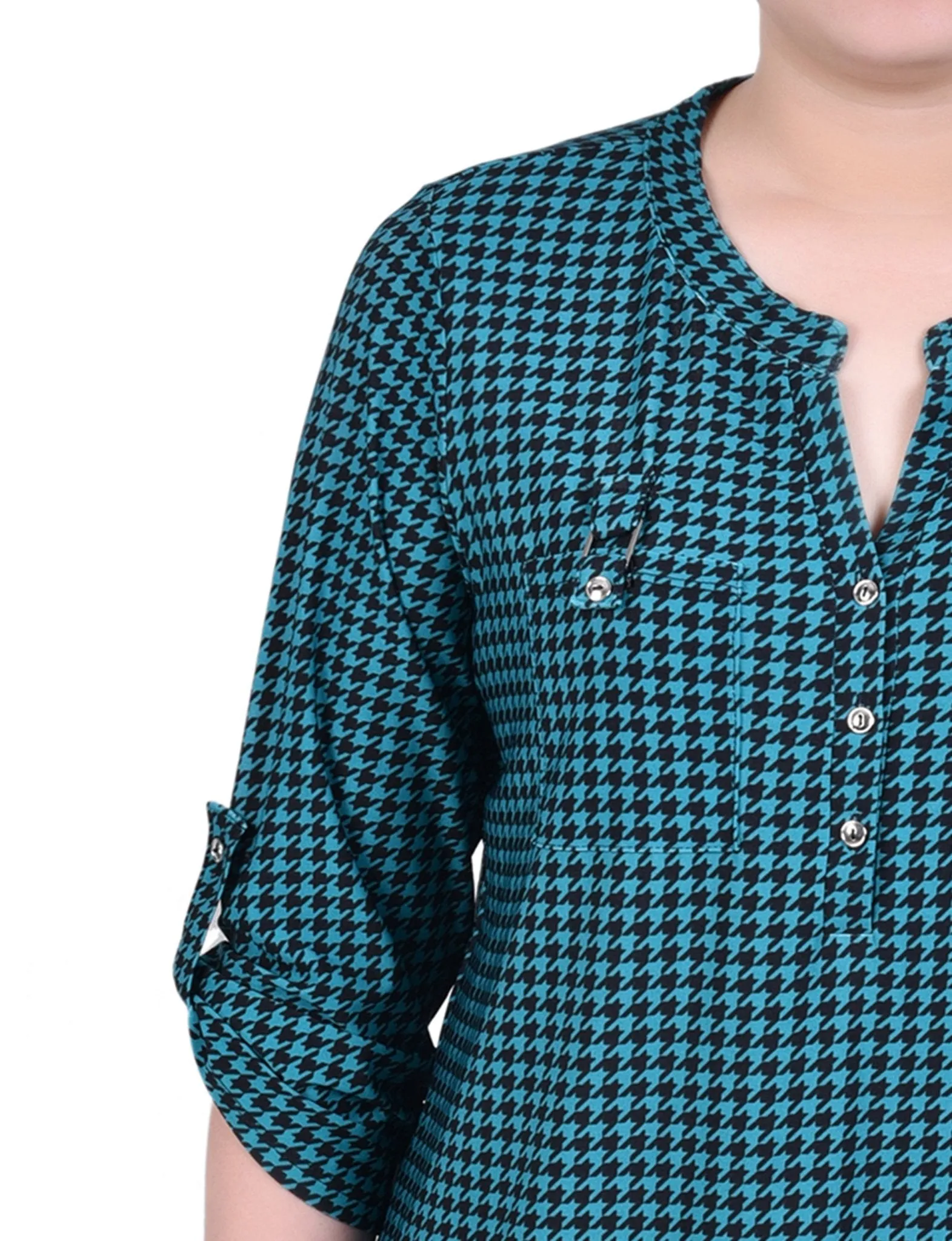 Fanfare Black Houndstooth Long Tab-Sleeve Top With Pockets sold by Dress Barn product image thumbnail 3