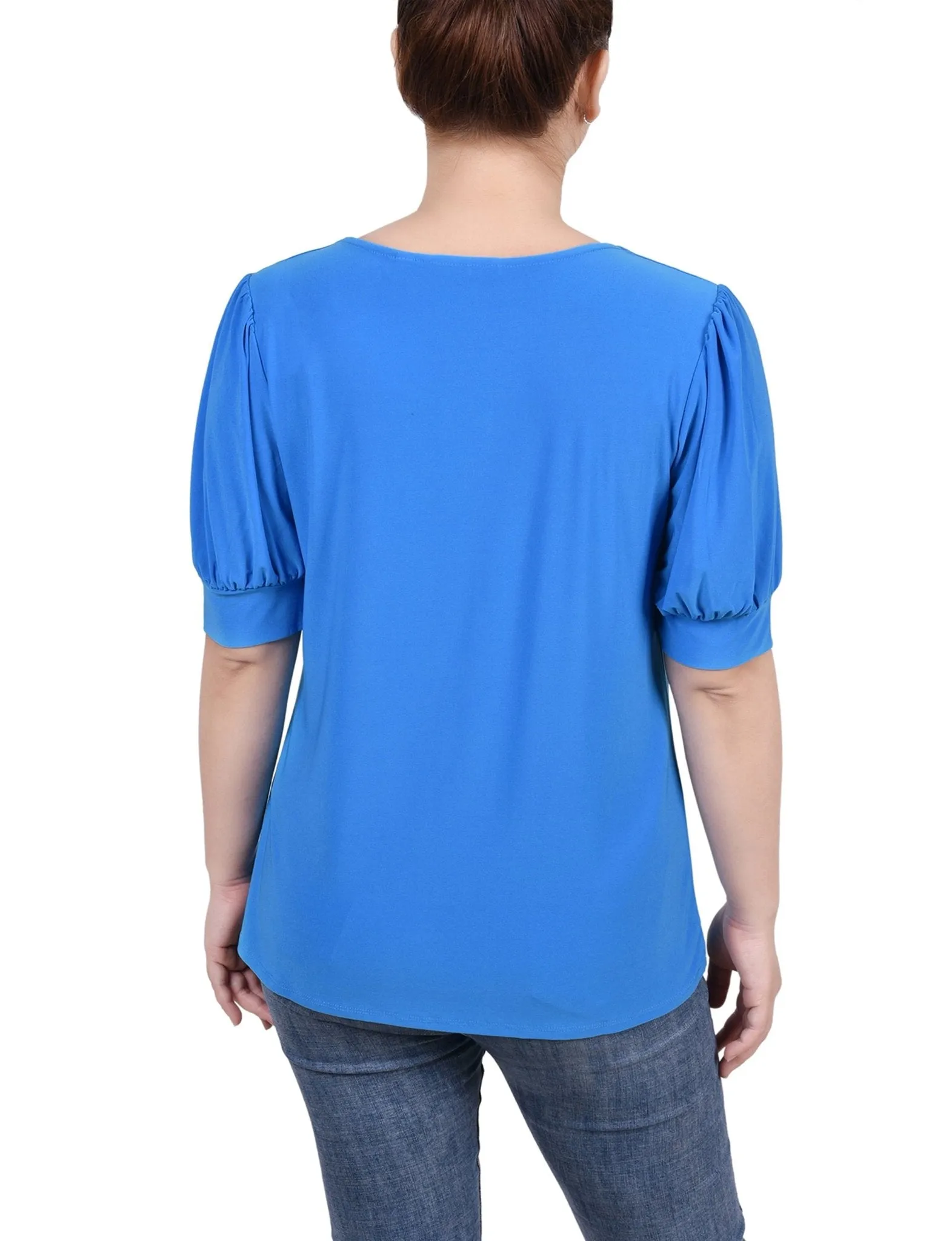 Electric Blue Short Sleeve Balloon Sleeve Top With Hardware sold by Dress Barn product image thumbnail 4