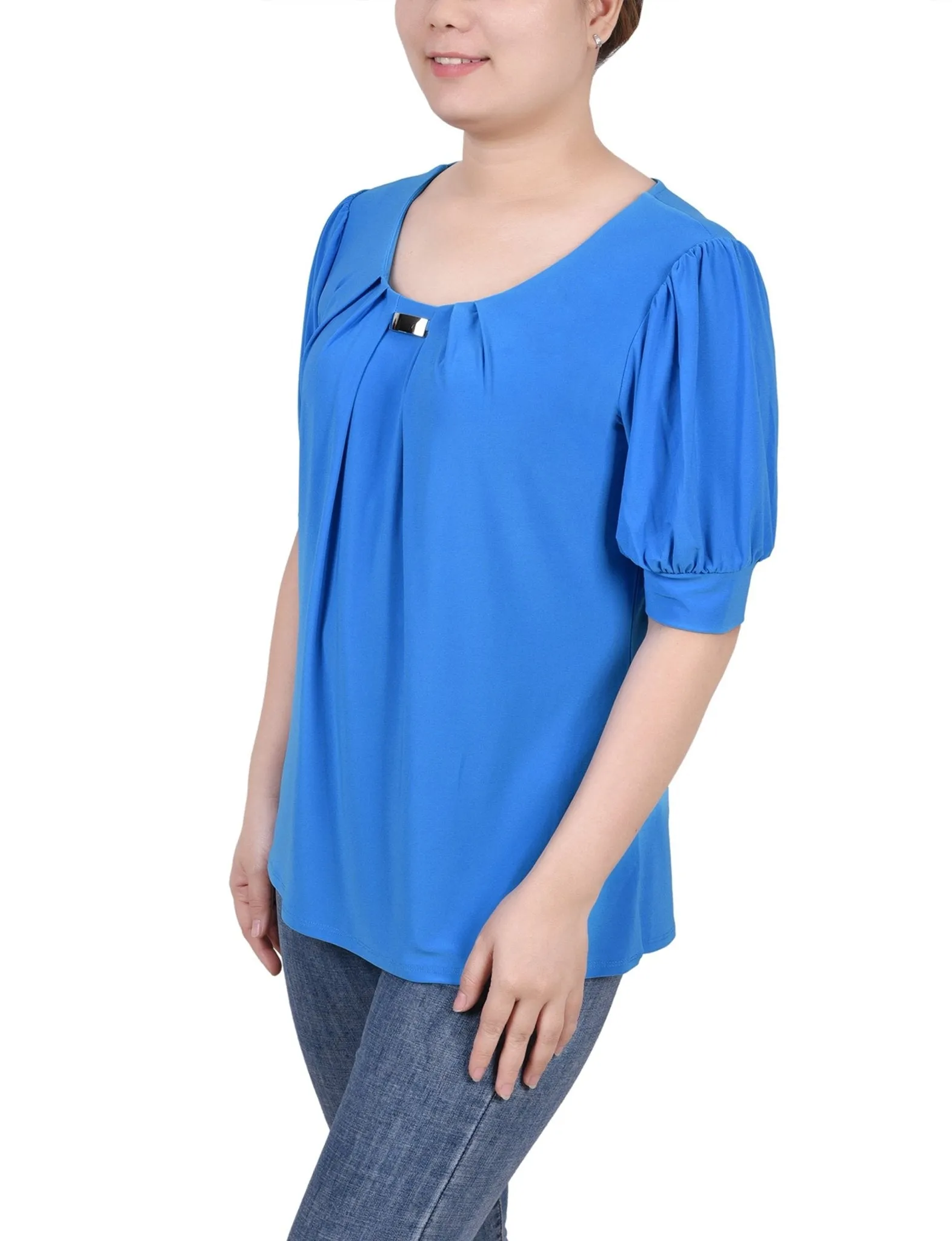 Electric Blue Short Sleeve Balloon Sleeve Top With Hardware sold by Dress Barn product image thumbnail 2