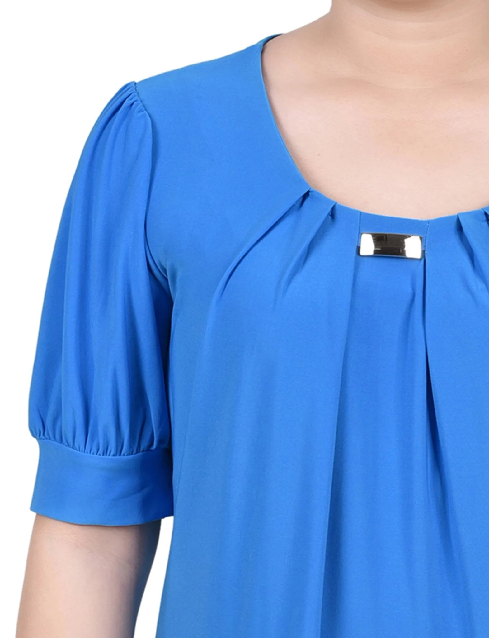 Electric Blue Short Sleeve Balloon Sleeve Top With Hardware sold by Dress Barn product image thumbnail 3