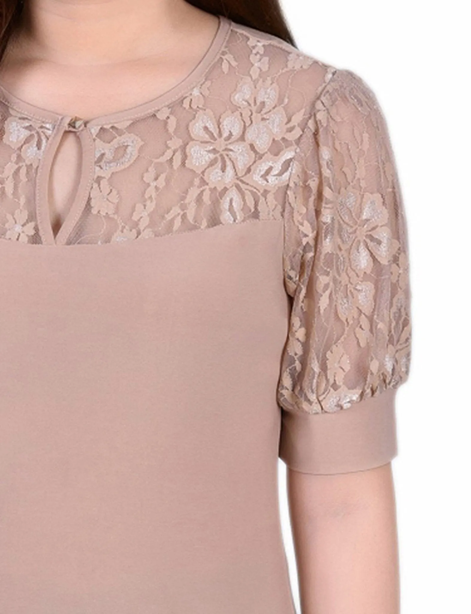 Doeskin Short Puff Sleeve Top With Lace Sleeves And Yoke sold by Dress Barn product image thumbnail 3